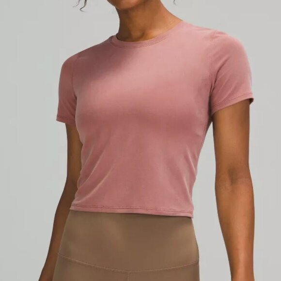 Lululemon Open Tie-Back Short Sleeve Mauve Short Sleeve Top pink 4 crew - Picture 2 of 8